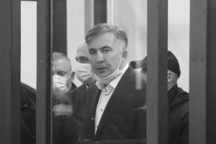 Former Georgian President Mikheil Saakashvili, on 29 November 2021, during one of his trials in Tbilisi.