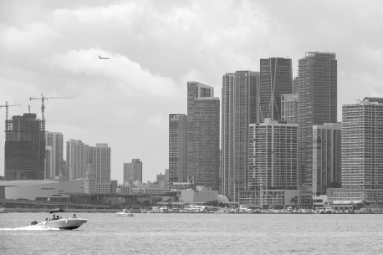 The skyline of Edgewater neighborhood is seen from the Intracoastal Waterway in Miami, Florida.
