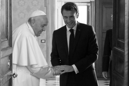 Pope Francis and French President Emmanuel Macron during a private audience at the Vatican, October 2022.