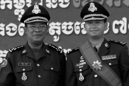 Cambodian PM Hun Sen (left) and his son, Hun Manet.