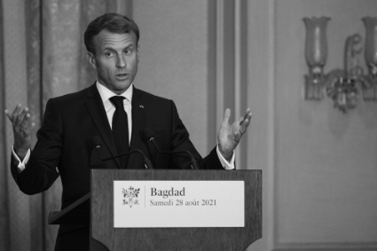 French president Emmanuel Macron during a press conference in Baghdad, 28 August 2021.