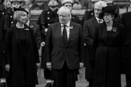 Former UK PMs (from left) Liz Truss, Boris Johnson and Theresa May.