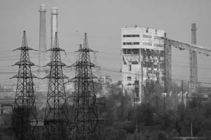 View of a damaged installation of the Azovstal steel plant in Mariupol.