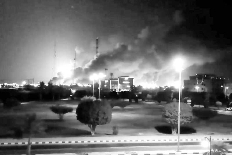The attack on the Aramco oil complexes in Abqaiq on September 14, 2019.