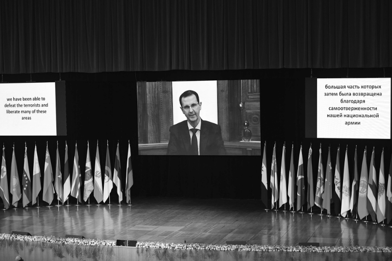 Syrian President Bashar Al Assad at the opening of the conference for the return of refugees.