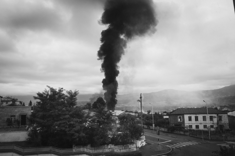 Bombing in Nagorno-Karabakh on 4 October 2020.