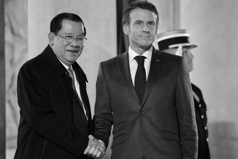 Former Prime Minister and strongman of Cambodia, Hun Sen, then in office, during his meeting with Emmanuel Macron, December 13, 2022.