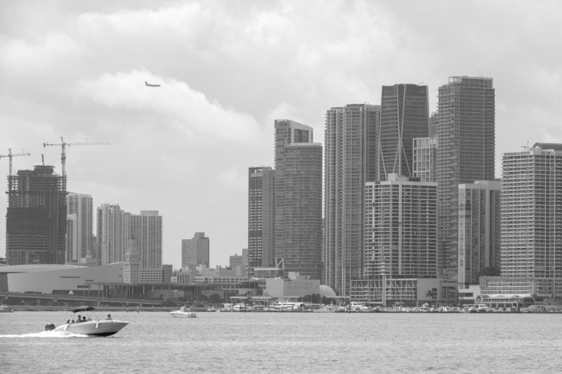 The skyline of Edgewater neighborhood is seen from the Intracoastal Waterway in Miami, Florida.