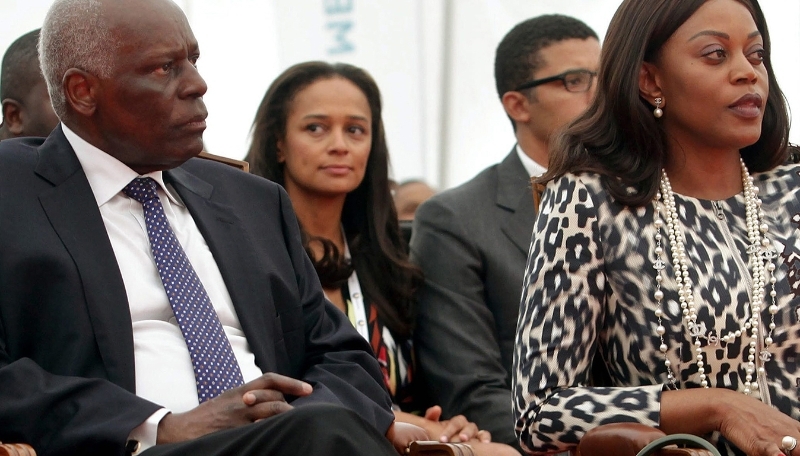 José Eduardo dos Santos, his wife Ana Paula dos Santos, and in the background his daughter Isabel dos Santos with her husband Sindika Dokolo in August 2012.