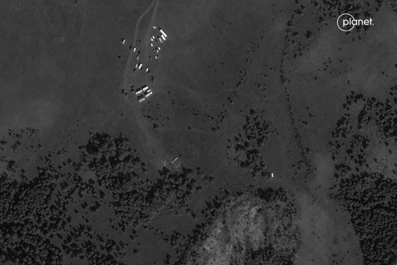 A satellite image taken on 24 August 2023 by the US start-up Planet Labs showing the area where Yevgeny Prigozhin's plane crashed, in Russia's Tver Oblast.