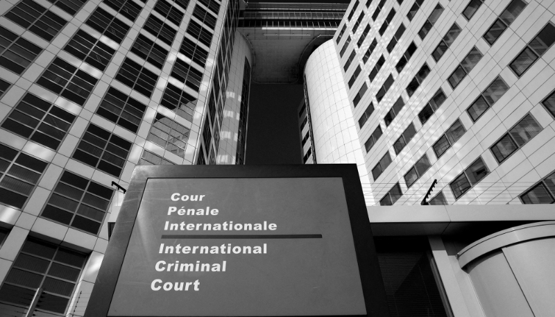 The entrance of the International Criminal Court (ICC) in The Hague.