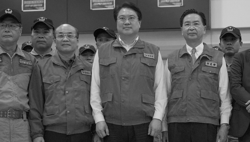 Taiwanese Interior Minister Lin Yu-chang (centre), February 2023.