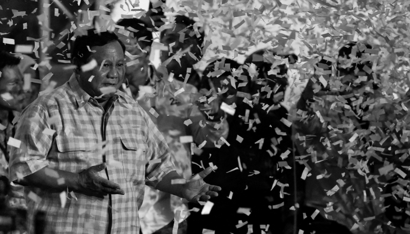 Presidential candidate Prabowo Subianto in Jakarta, Indonesia, 14 February 2024.