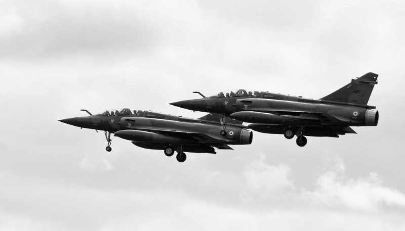 Two Mirage 2000Ds at an airshow in Valenciennes.