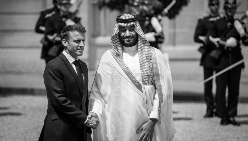 Emmanuel Macron receives Mohammed Bin Salman at Paris's Elysee Palace.