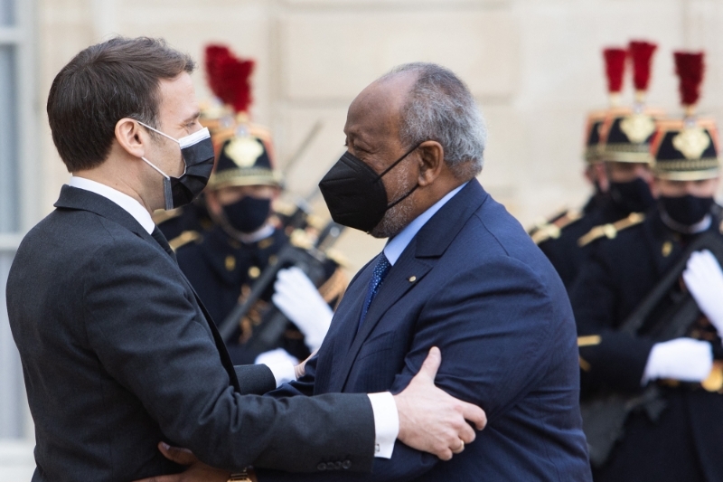 French President Emmanuel Macron with his Djiboutian counterpart Ismail Omar Guelleh (IOG).