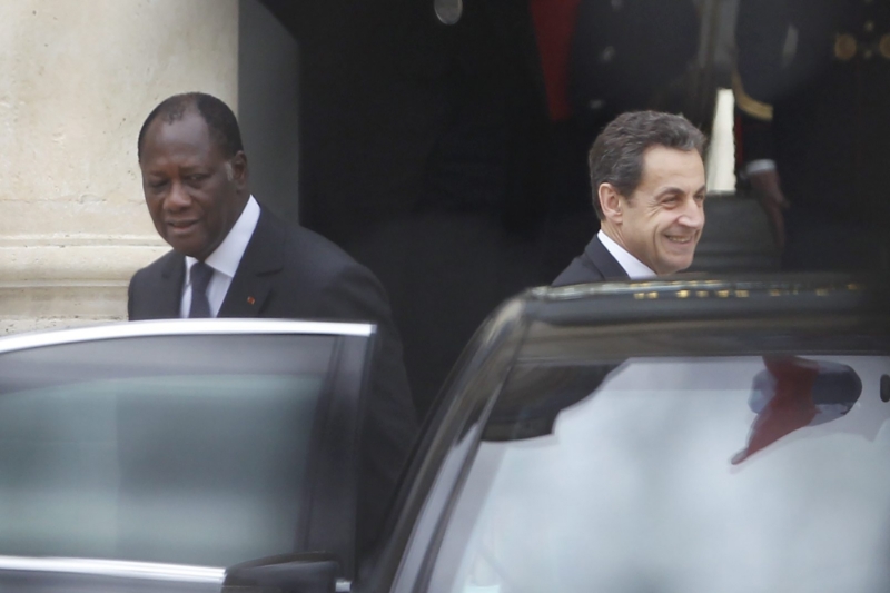 Ivorian president Alassane Ouattara and his then outgoing French counterpart Nicolas Sarkozy in May 2012.