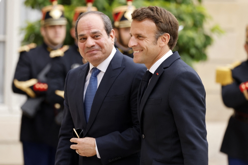 France's President Macron welcomes Egypt's President Abdel Fattah al-Sisi at the Elysee Palace in Paris on 22 July 2022.