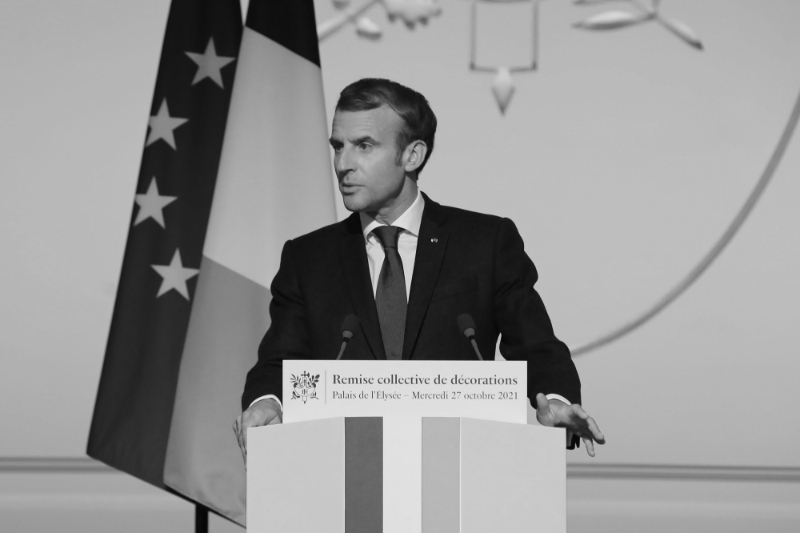 French President Emmanuel Macron at a French Legion of Honour Ceremony at the Elysée Palace.
