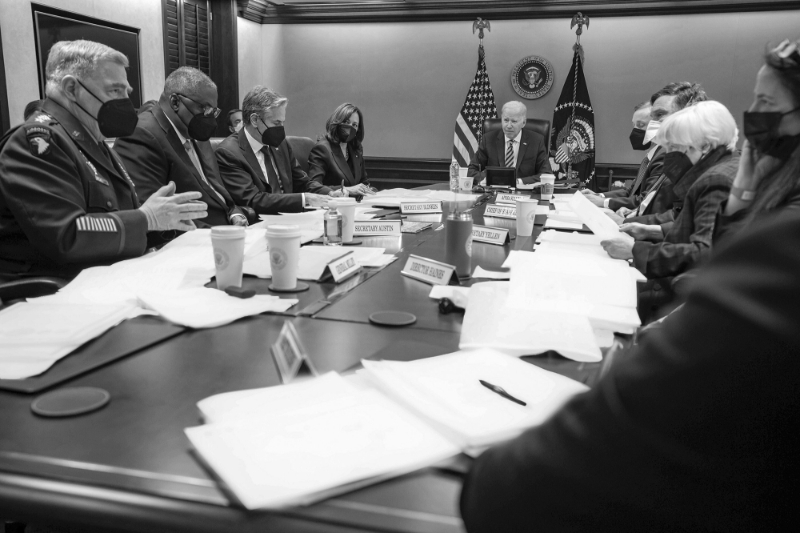 US President Joe Biden at a NSC meeting to discuss the Russian attack on Ukraine, 24 February 2022.