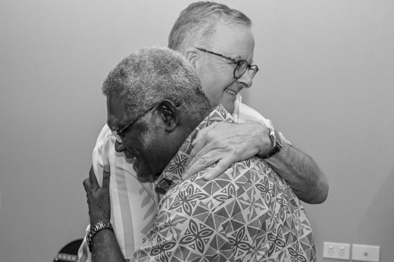 Solomon Islands leader Manasseh Sogavare (right) met with Australian Prime Minister Anthony Albanese on 13 July in Fiji.