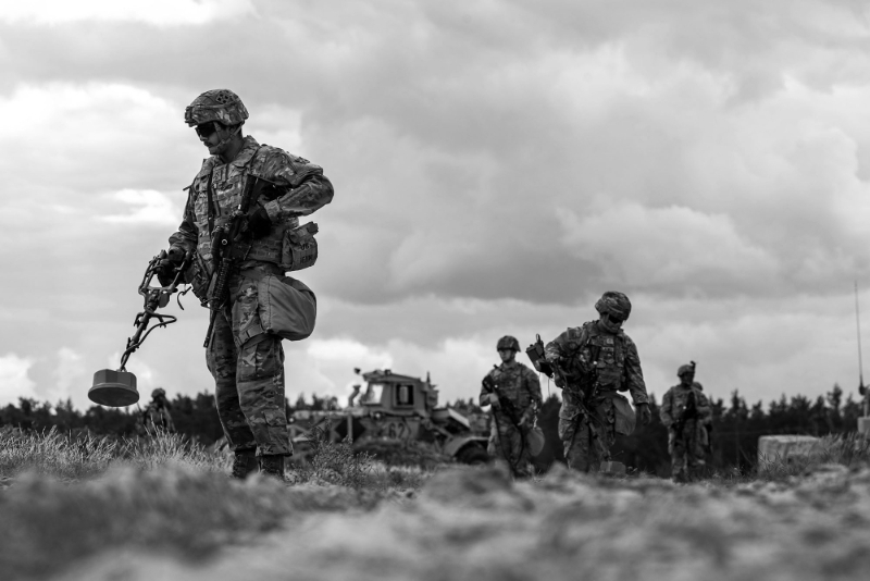 Soldiers from the 4th US Infantry Division during NATO manoeuvres in Poland.