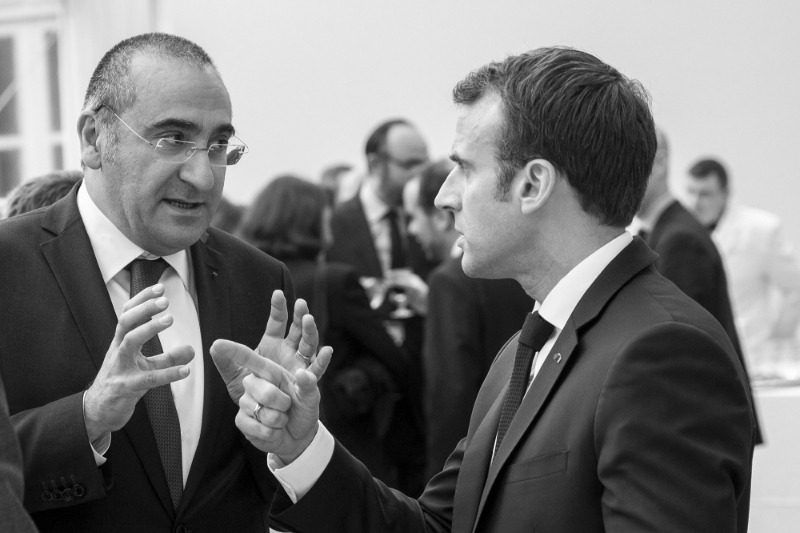 Former National Intelligence and Counter-Terrorism Coordinator Laurent Nuñez and French President Emmanuel Macron.