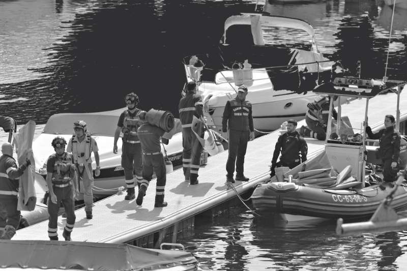 Rescue operations on Lake Maggiore in the aftermath of the sinking of the Goduria on 28 May, which claimed four lives, including three intelligence officers.