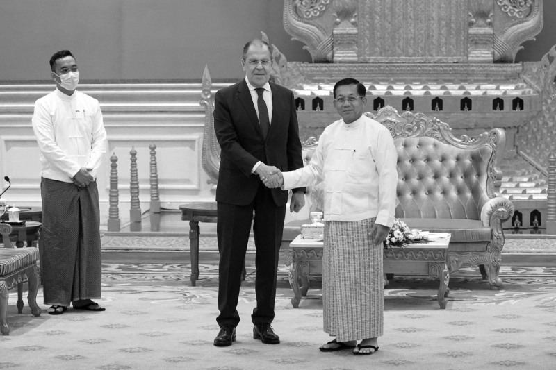 Russia's Foreign Minister Sergei Lavrov attends a meeting with Myanmar's military leader Min Aung Hlaing in Naypyidaw, Myanmar, 3 August, 2022.